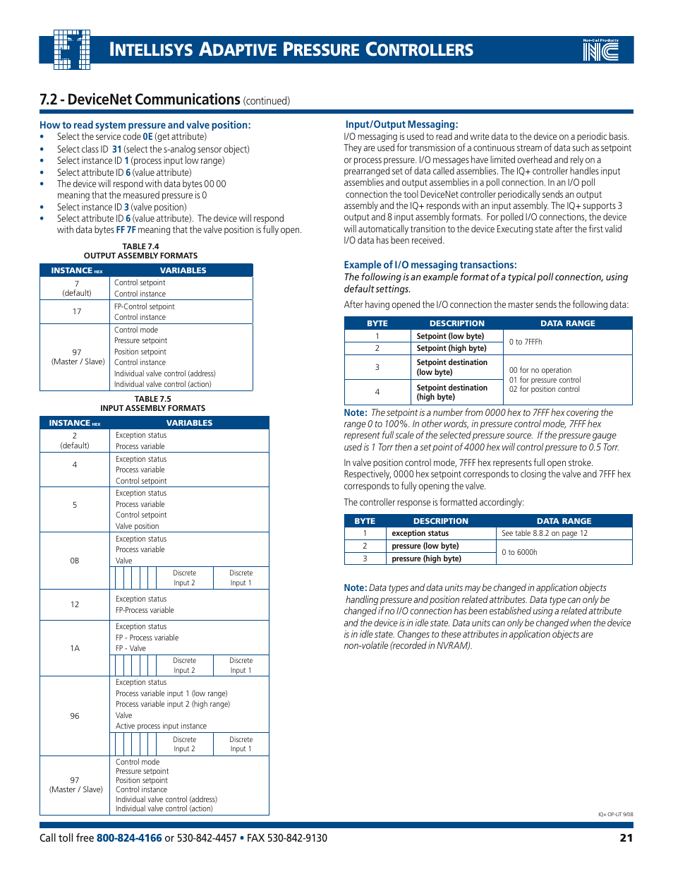 Ntellisys, Daptive, Ressure | Ontrollers, 2 - devicenet communications | Nor-Cal IQ+ Adaptive Pressure Controller User Manual | Page 21 / 36
