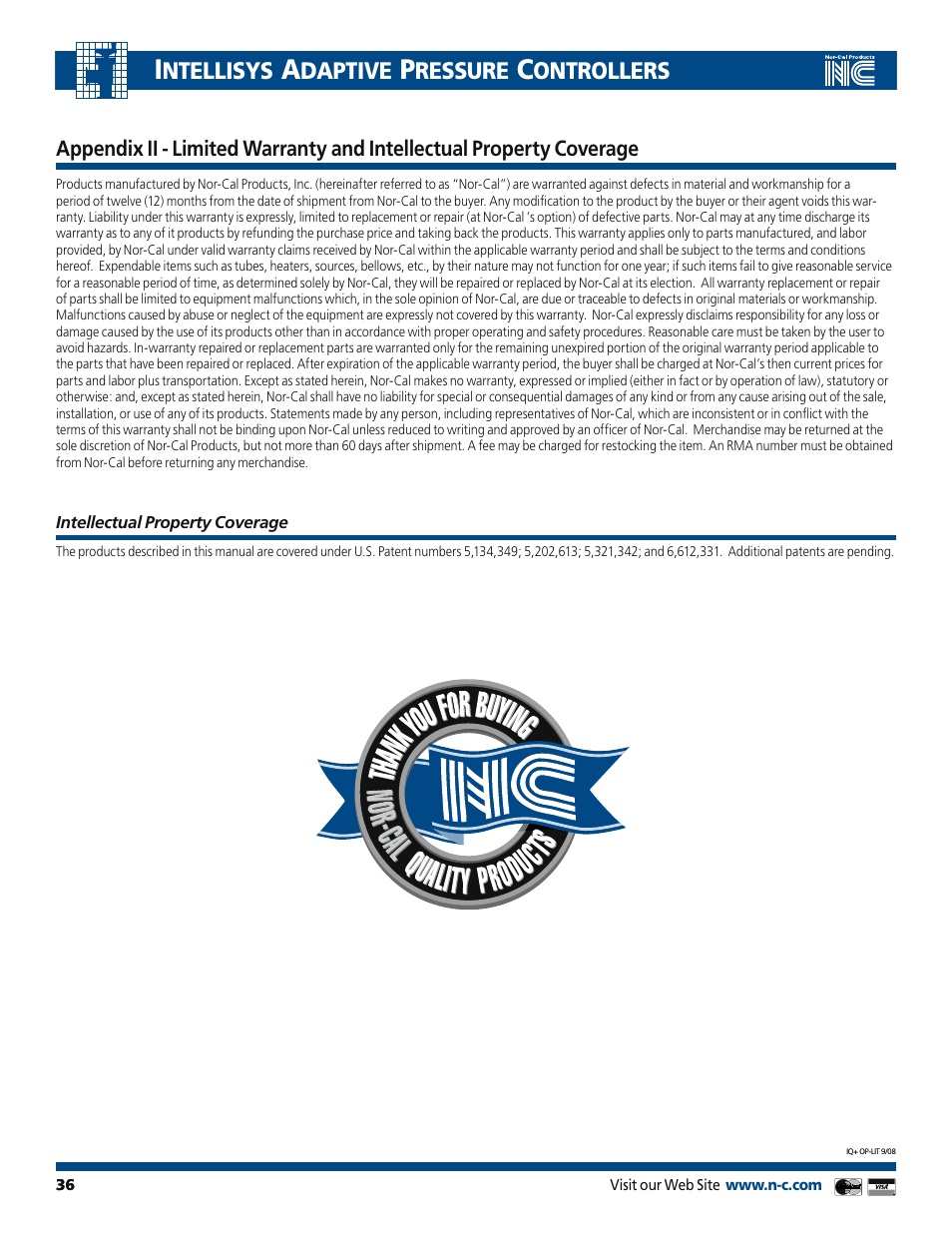 Nor-Cal IQ+ Adaptive Pressure Controller User Manual | Page 36 / 36