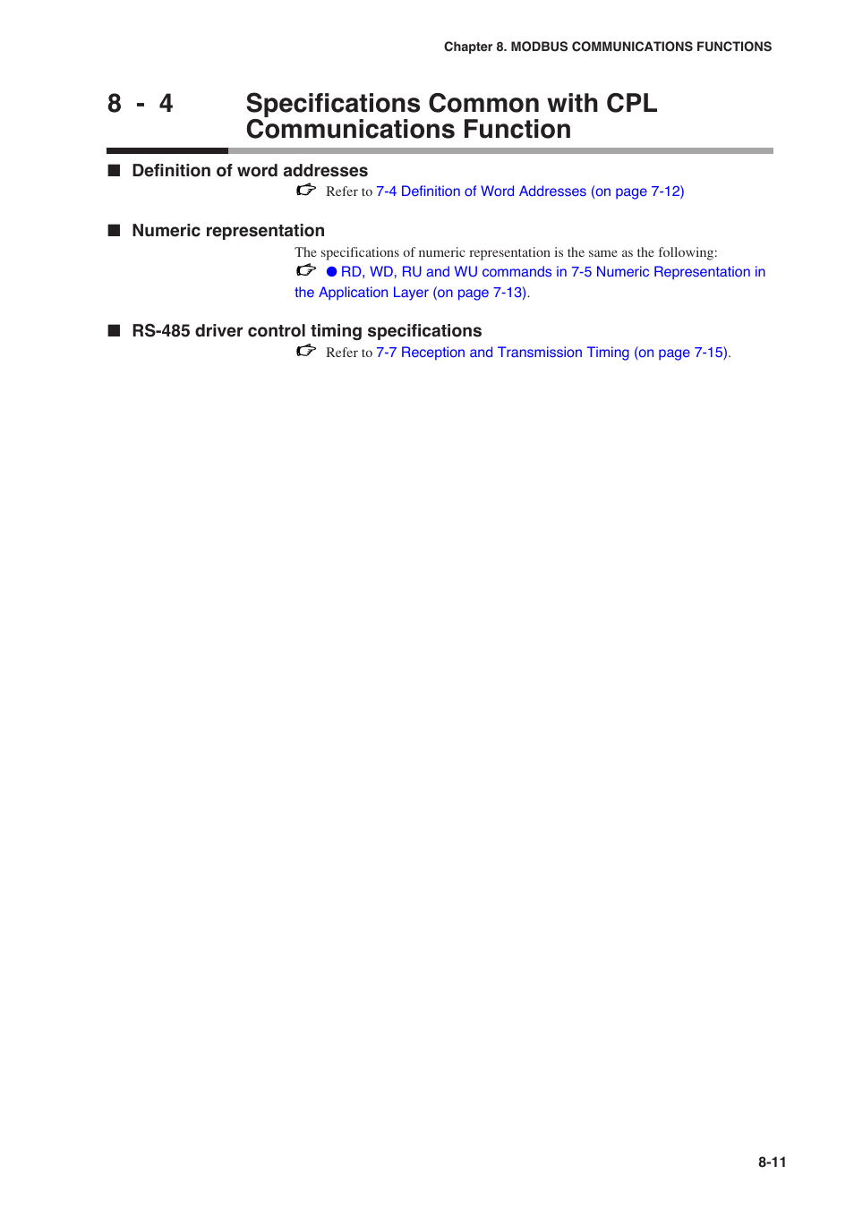 Definition of word addresses, Numeric representation, Rs-485 driver control timing specifications | Nor-Cal SDC15 Controller User Manual | Page 185 / 224