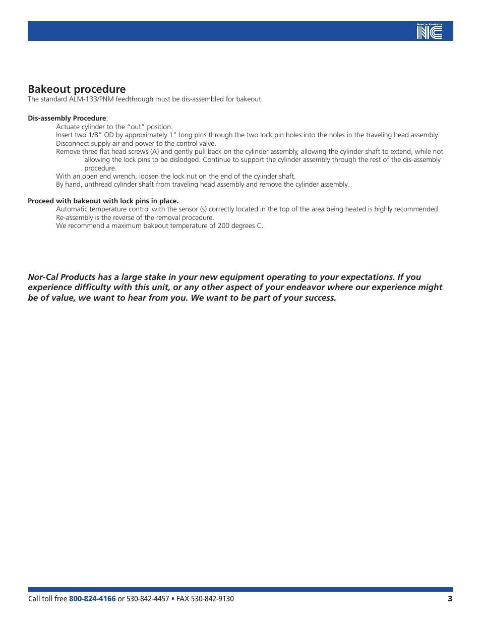 Bakeout procedure | Nor-Cal ALM-PNM Series Linear Feedthroughs User Manual | Page 3 / 4