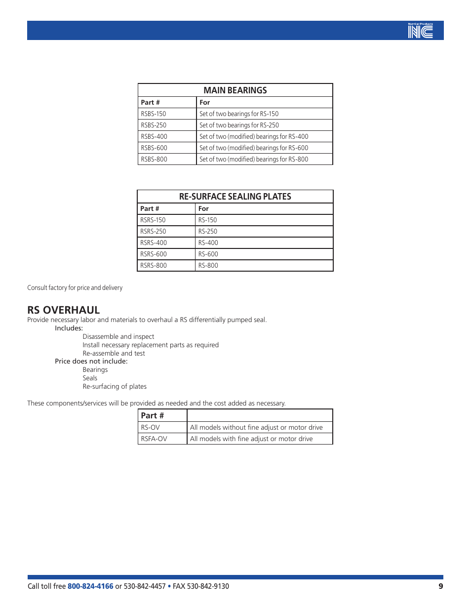 Rs overhaul, Main bearings, Re-surface sealing plates | Nor-Cal RS Series Differentially Pumped Rotary Platforms User Manual | Page 9 / 11