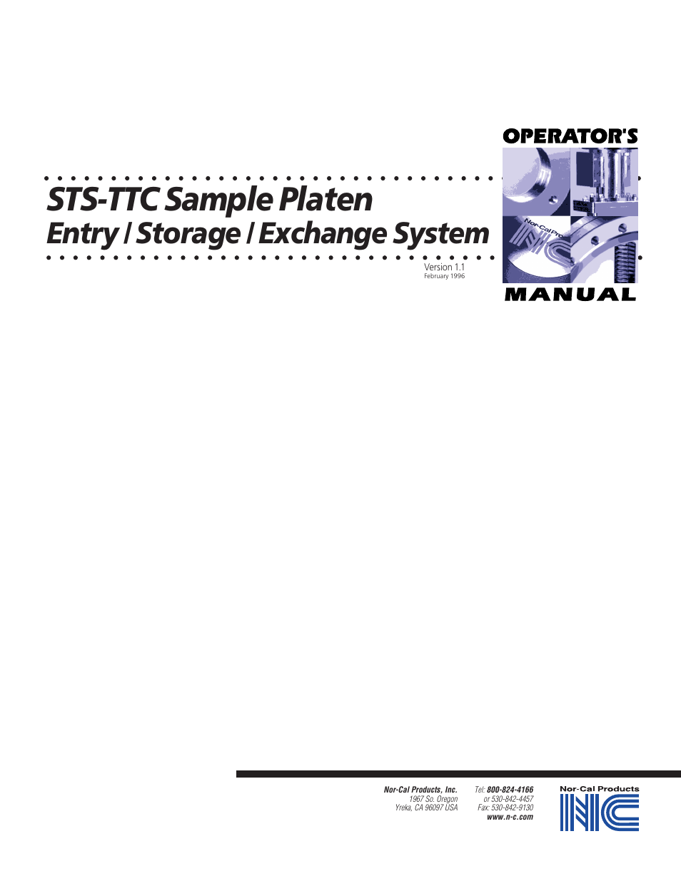 Nor-Cal STS-TTC Sample Platen User Manual | 5 pages