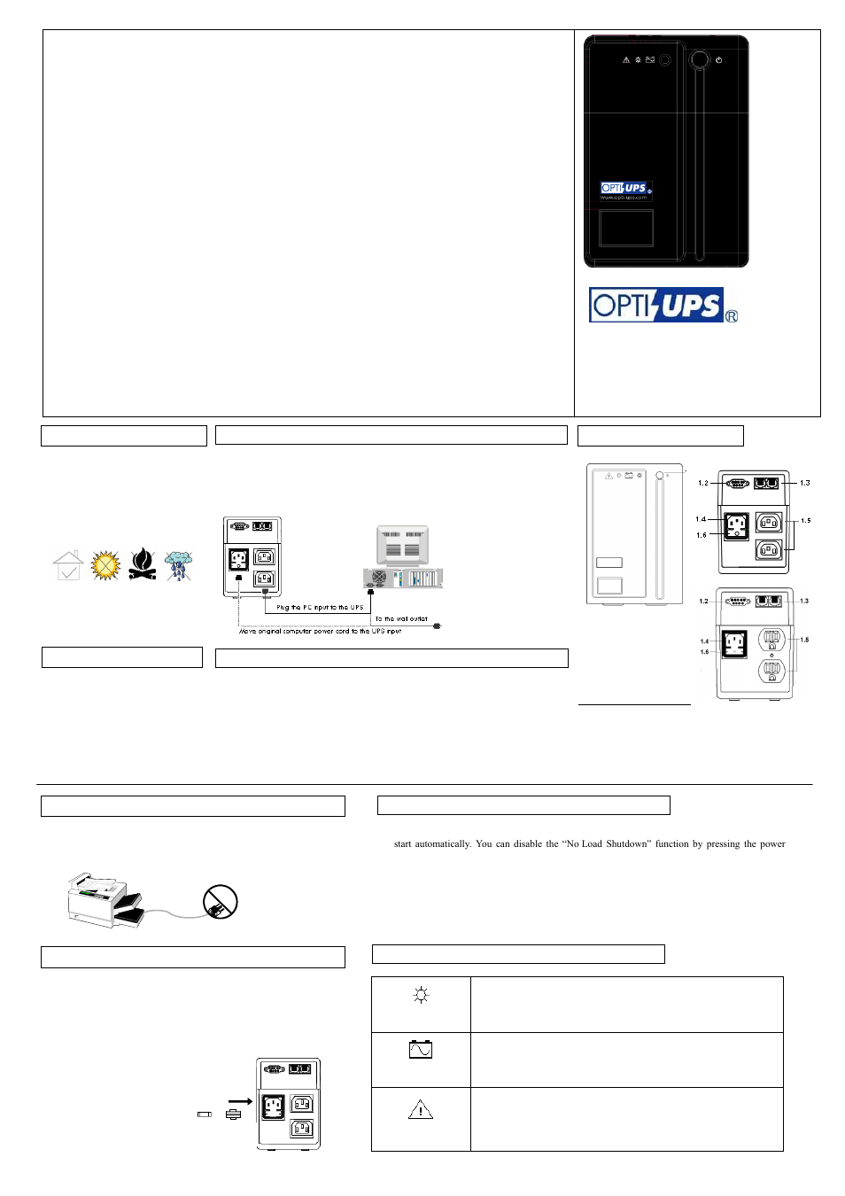 OPTI-UPS TS1000B User Manual | 2 pages