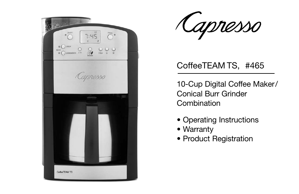 Capresso CoffeeTEAM TS 465 User Manual | 15 pages