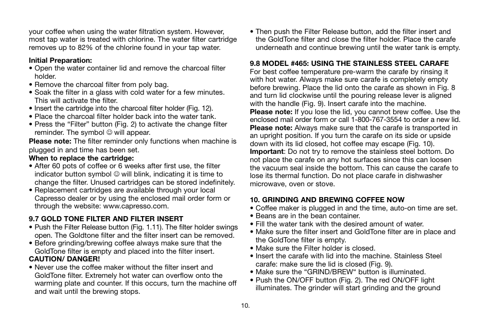 Capresso CoffeeTEAM TS 465 User Manual | Page 10 / 15