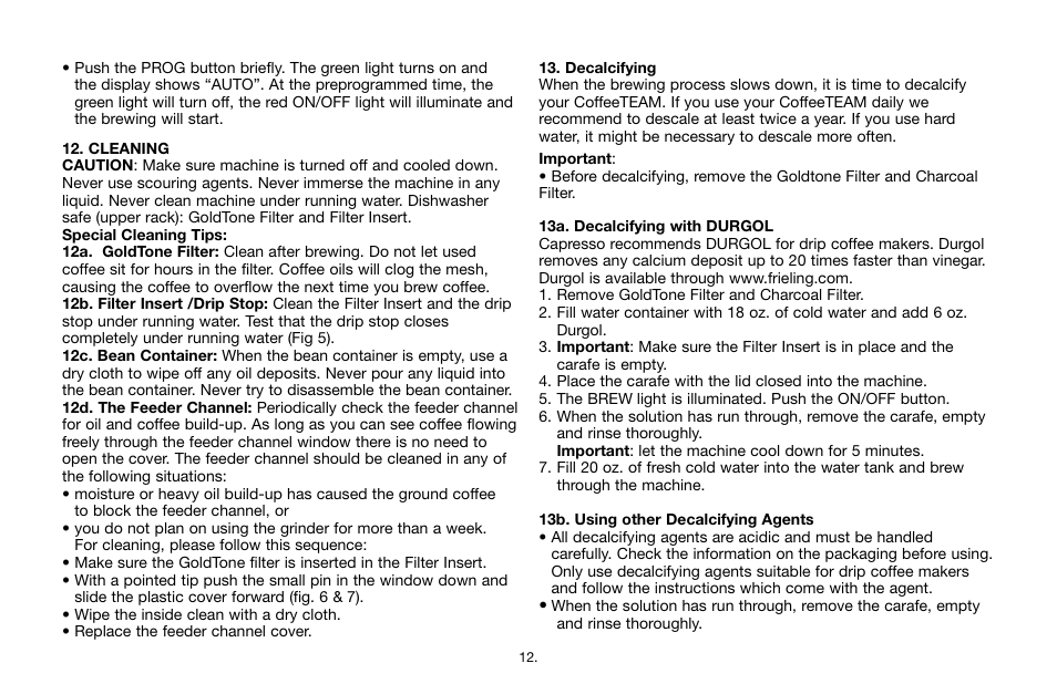 Capresso CoffeeTEAM TS 465 User Manual | Page 12 / 15