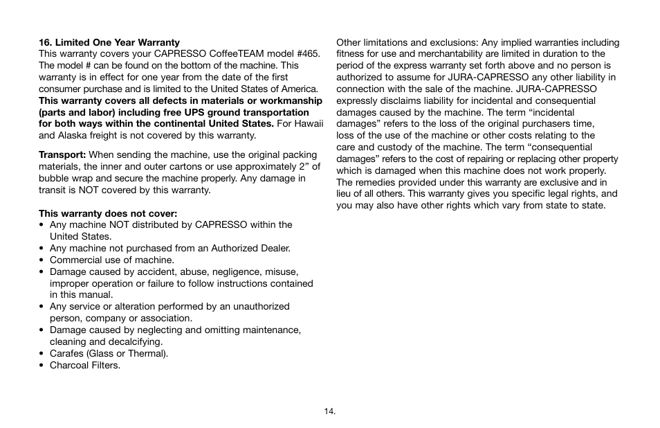 Capresso CoffeeTEAM TS 465 User Manual | Page 14 / 15