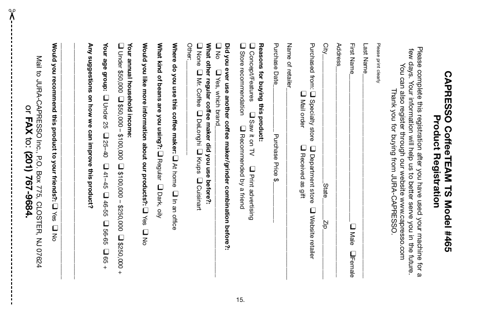 Capresso CoffeeTEAM TS 465 User Manual | Page 15 / 15