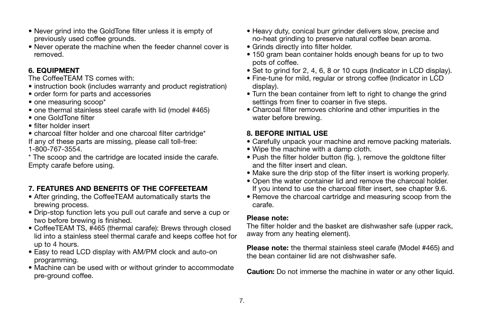 Capresso CoffeeTEAM TS 465 User Manual | Page 7 / 15