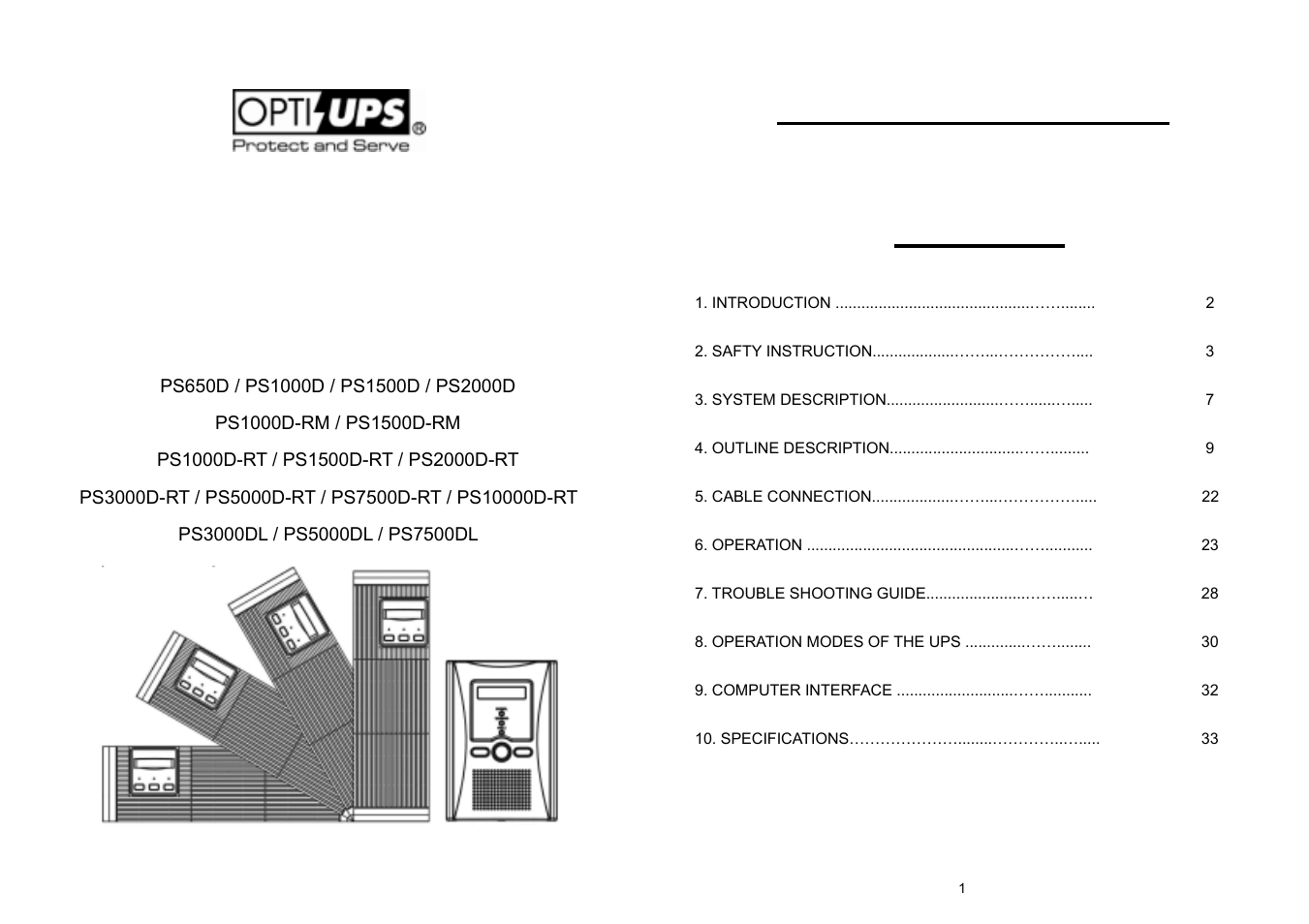 OPTI-UPS PS7500DL User Manual | 19 pages