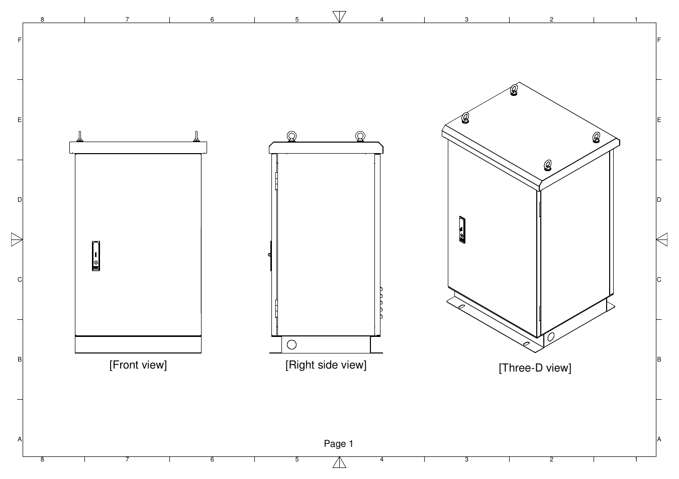 Front view] [right side view] [three-d view, Page 1 | OPTI-UPS SS30K33 User Manual | Page 13 / 19