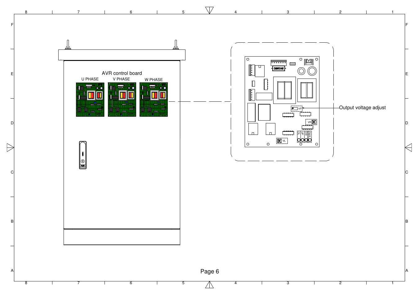 Page 6, Avr control board, Output voltage adjust | OPTI-UPS SS30K33 User Manual | Page 18 / 19