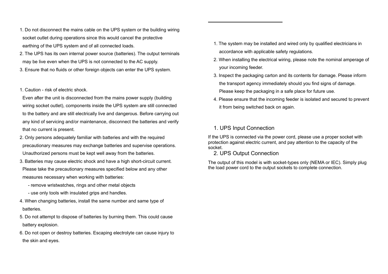 Cable connection | OPTI-UPS DS3000D(L) User Manual | Page 3 / 11