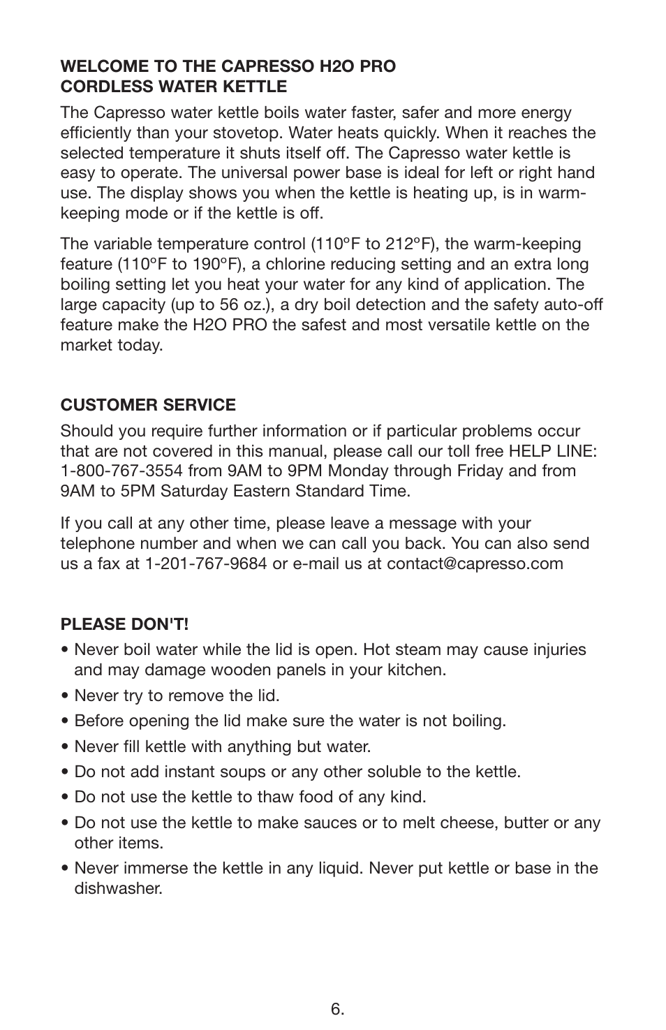 Capresso H2O PRO 275 User Manual | Page 6 / 11