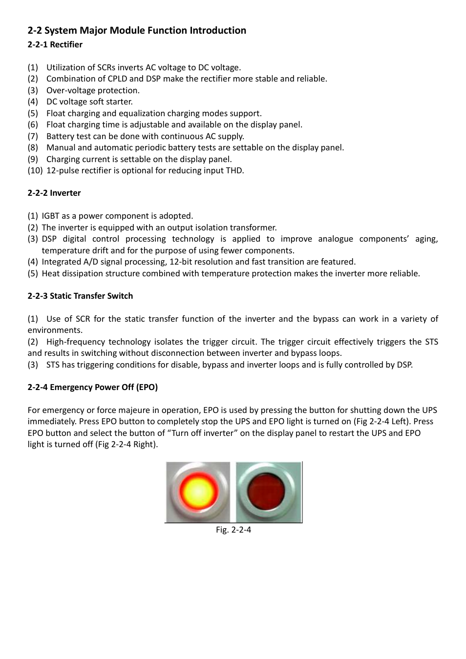 2 system major module function introduction, 2-1 rectifier, 2-2 inverter | 2-3 static transfer switch, 2-4 emergency power off (epo) | OPTI-UPS DS200KC33II User Manual | Page 5 / 34