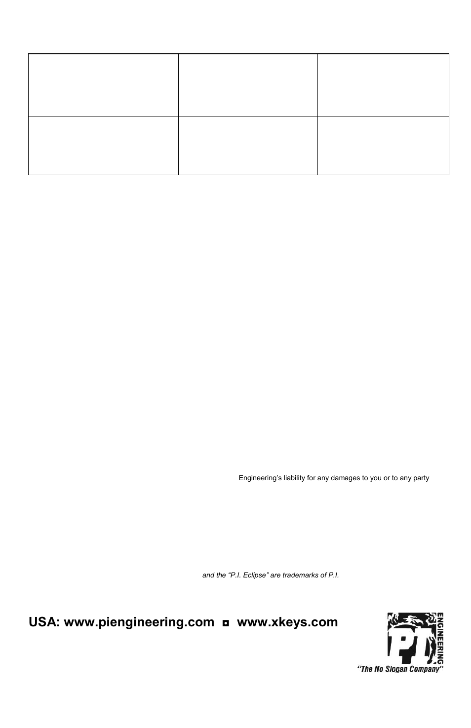 Contact us, Limited warranty, P.i. engineering, inc. all rights reserved | P.I. Engineering XK-60 Keypad User Manual | Page 4 / 4