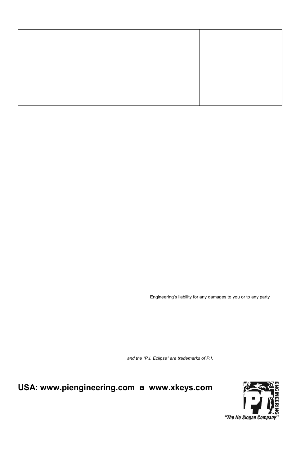Contact us, Limited warranty, P.i. engineering, inc. all rights reserved | P.I. Engineering XK-80 Keypad User Manual | Page 4 / 4