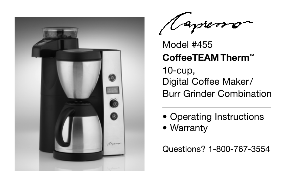 Capresso CoffeeTEAMTherm Model #455 User Manual | 16 pages