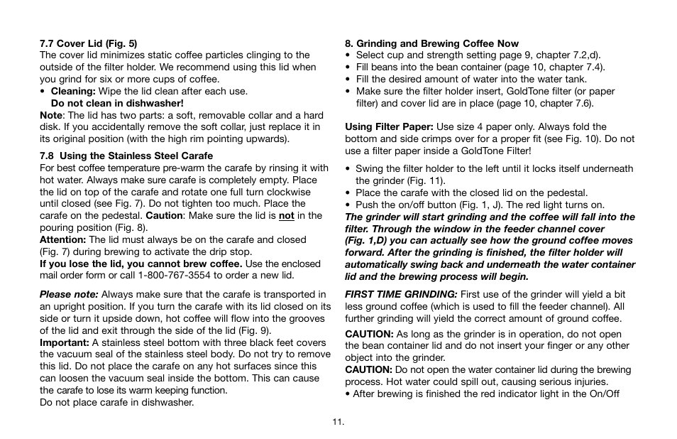 Capresso CoffeeTEAMTherm Model #455 User Manual | Page 11 / 16