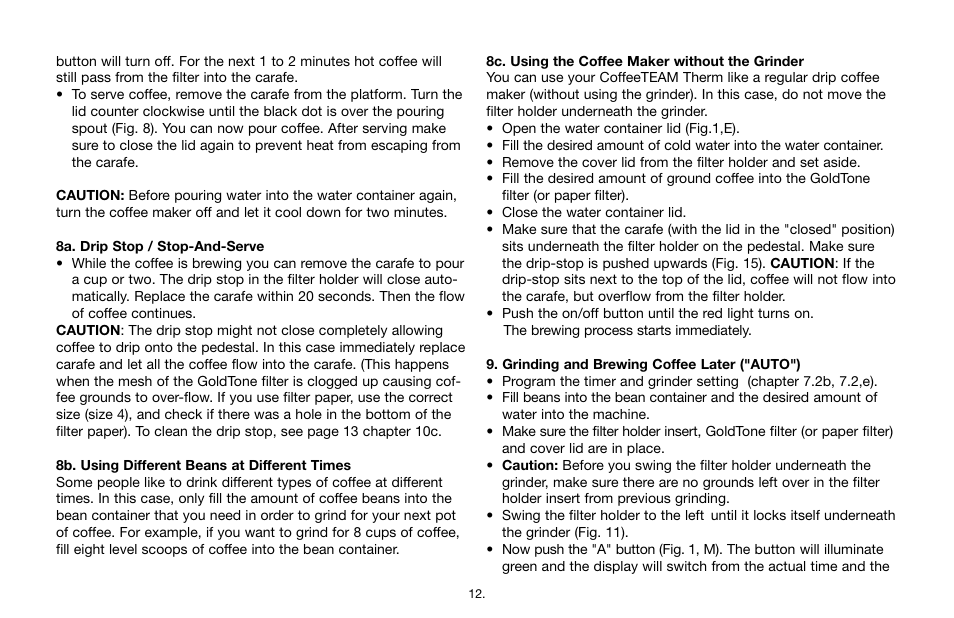 Capresso CoffeeTEAMTherm Model #455 User Manual | Page 12 / 16