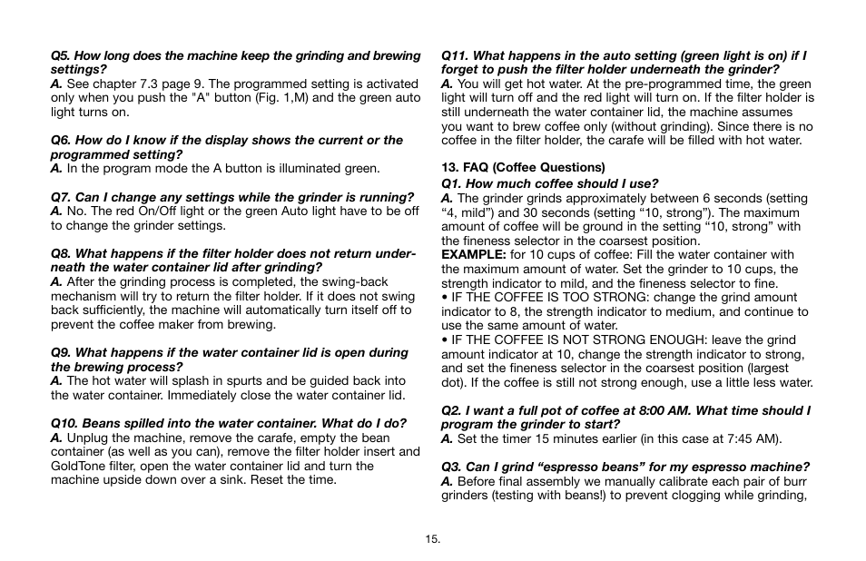 Capresso CoffeeTEAMTherm Model #455 User Manual | Page 15 / 16