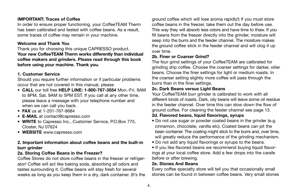 Capresso CoffeeTEAMTherm Model #455 User Manual | Page 4 / 16
