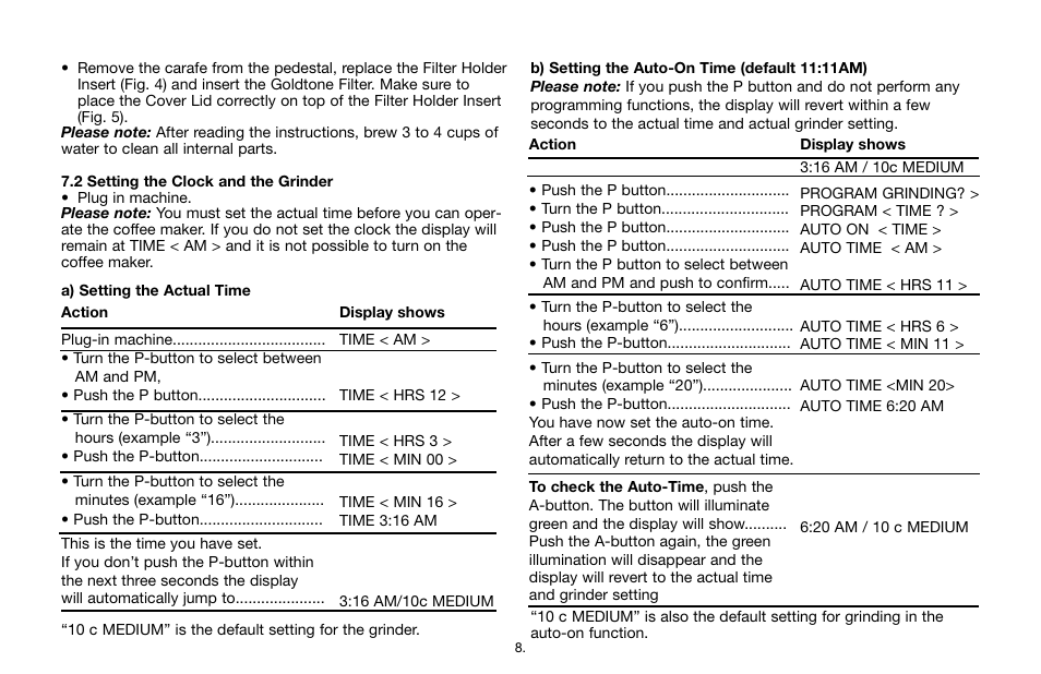 Capresso CoffeeTEAMTherm Model #455 User Manual | Page 8 / 16