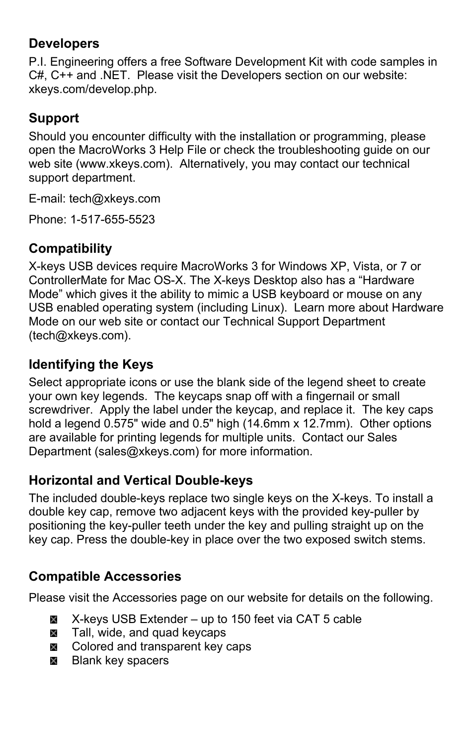P.I. Engineering X-keys Desktop USB User Manual | Page 2 / 4