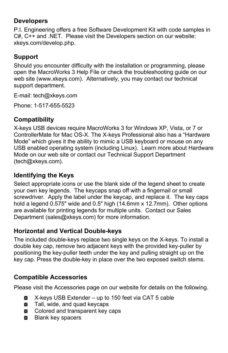 P.I. Engineering X-keys USB Professional User Manual | Page 2 / 4