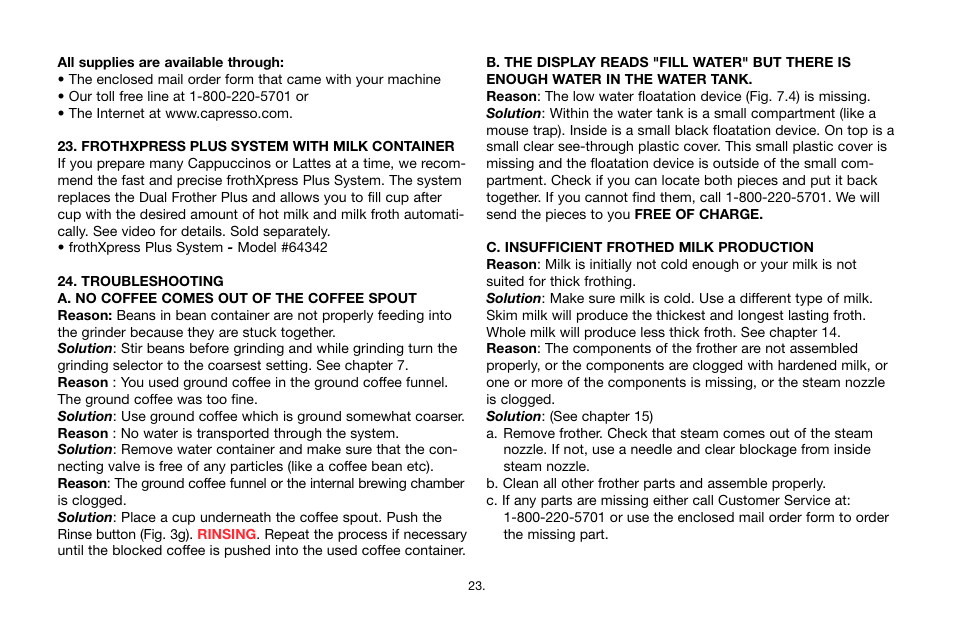 Capresso Impressa F7 User Manual | Page 23 / 24