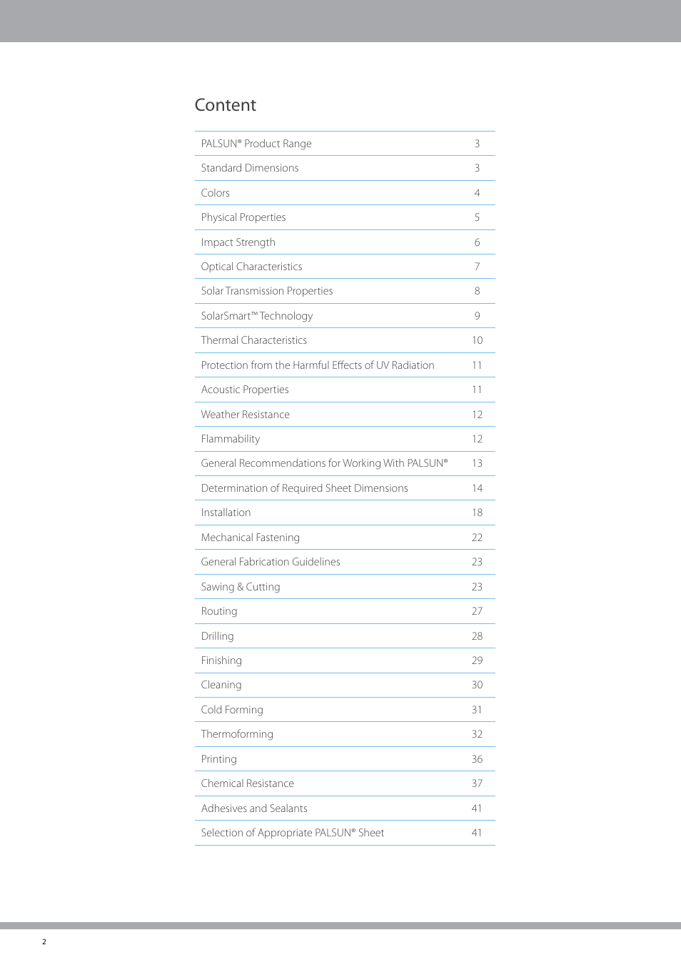 Content | Palram PALSU User Manual | Page 2 / 42