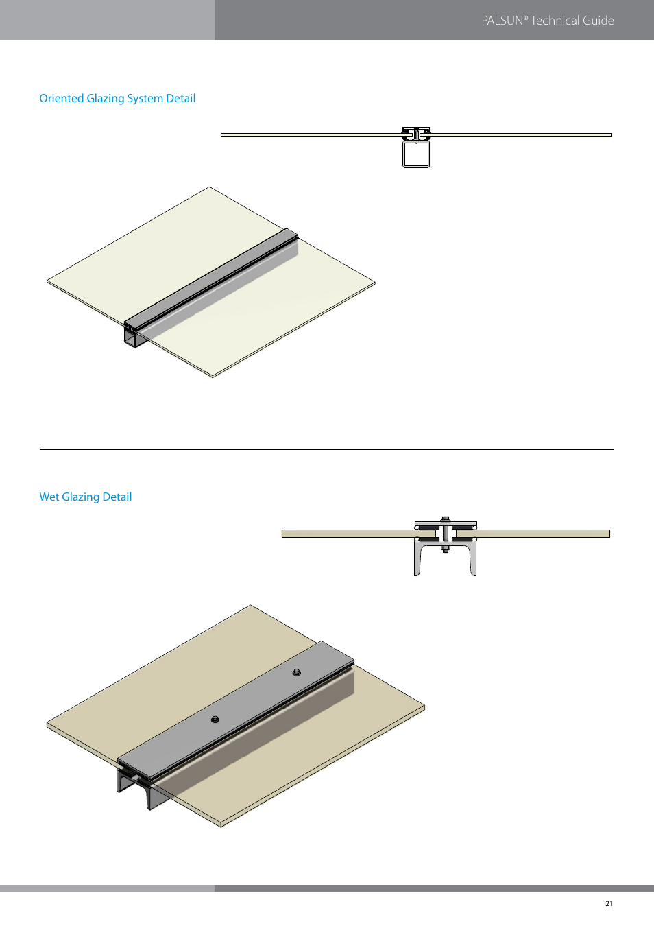 Palsun® technical guide, Oriented glazing system detail wet glazing detail, Palsun oriented system-1 | Palsun wet glazing 1 | Palram PALSU User Manual | Page 21 / 42