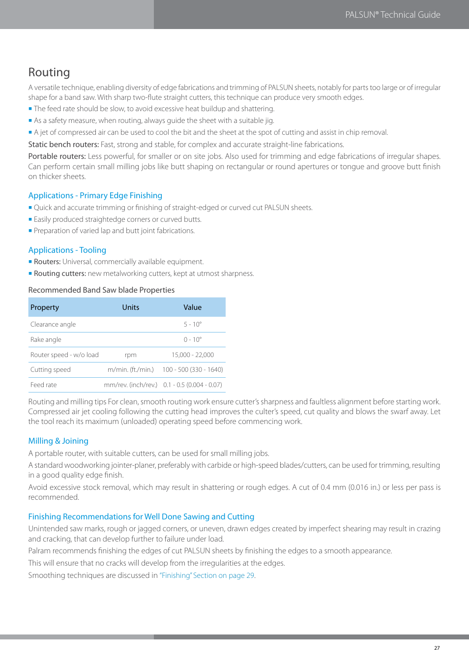 Routing, Palsun® technical guide | Palram PALSU User Manual | Page 27 / 42