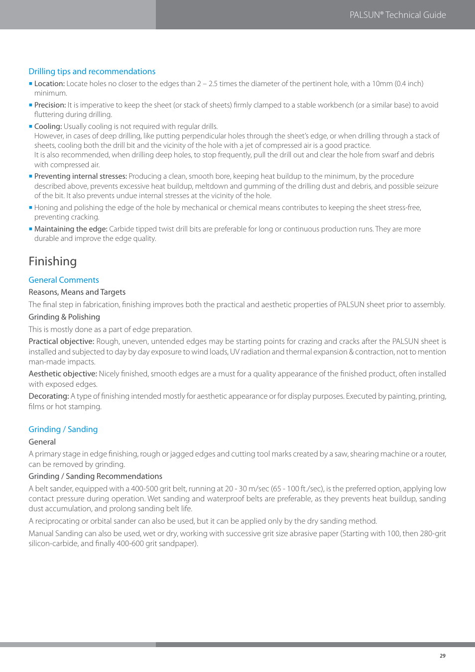 Finishing, Palsun® technical guide | Palram PALSU User Manual | Page 29 / 42