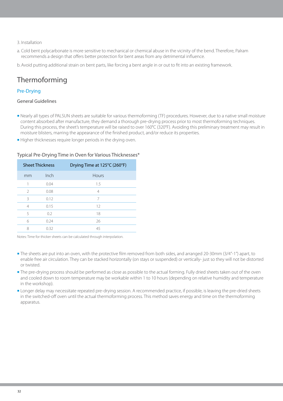 Thermoforming | Palram PALSU User Manual | Page 32 / 42
