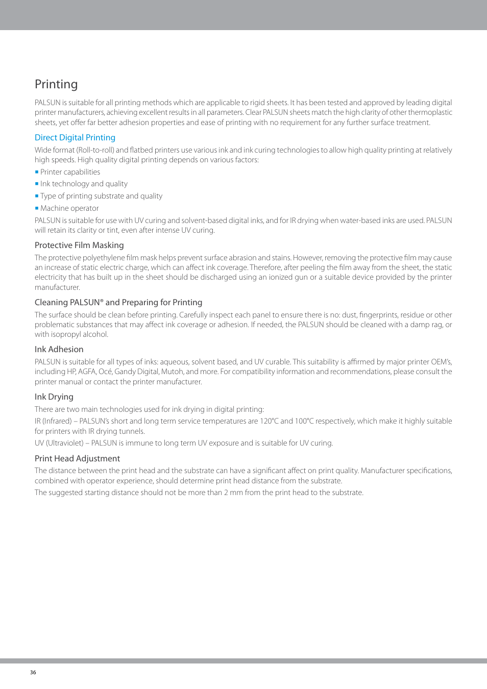 Printing | Palram PALSU User Manual | Page 36 / 42