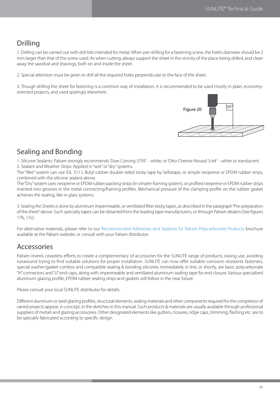 Drilling, Sealing and bonding, Accessories | Palram SUNLIT User Manual | Page 19 / 22