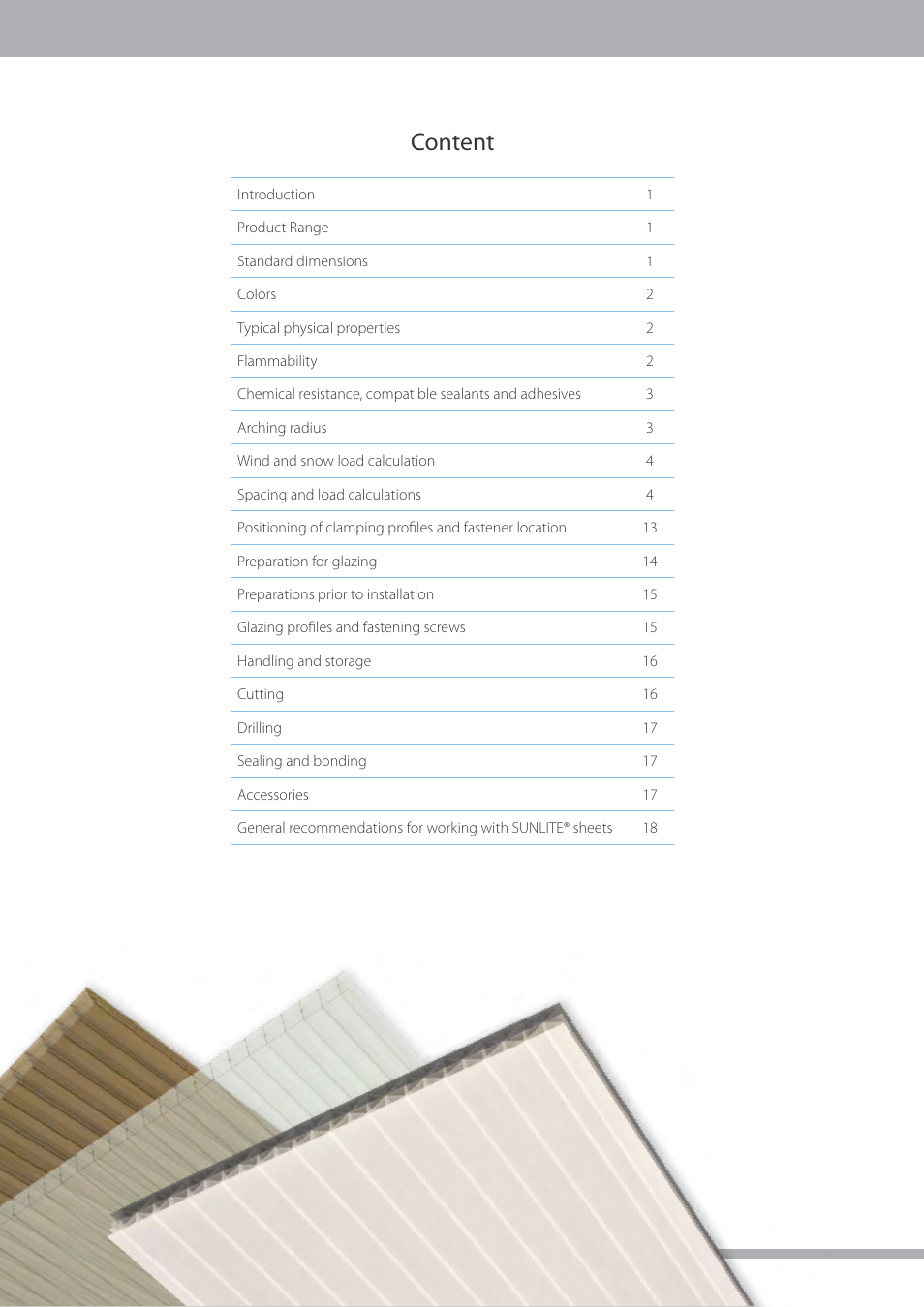 Content | Palram SUNLIT User Manual | Page 2 / 22