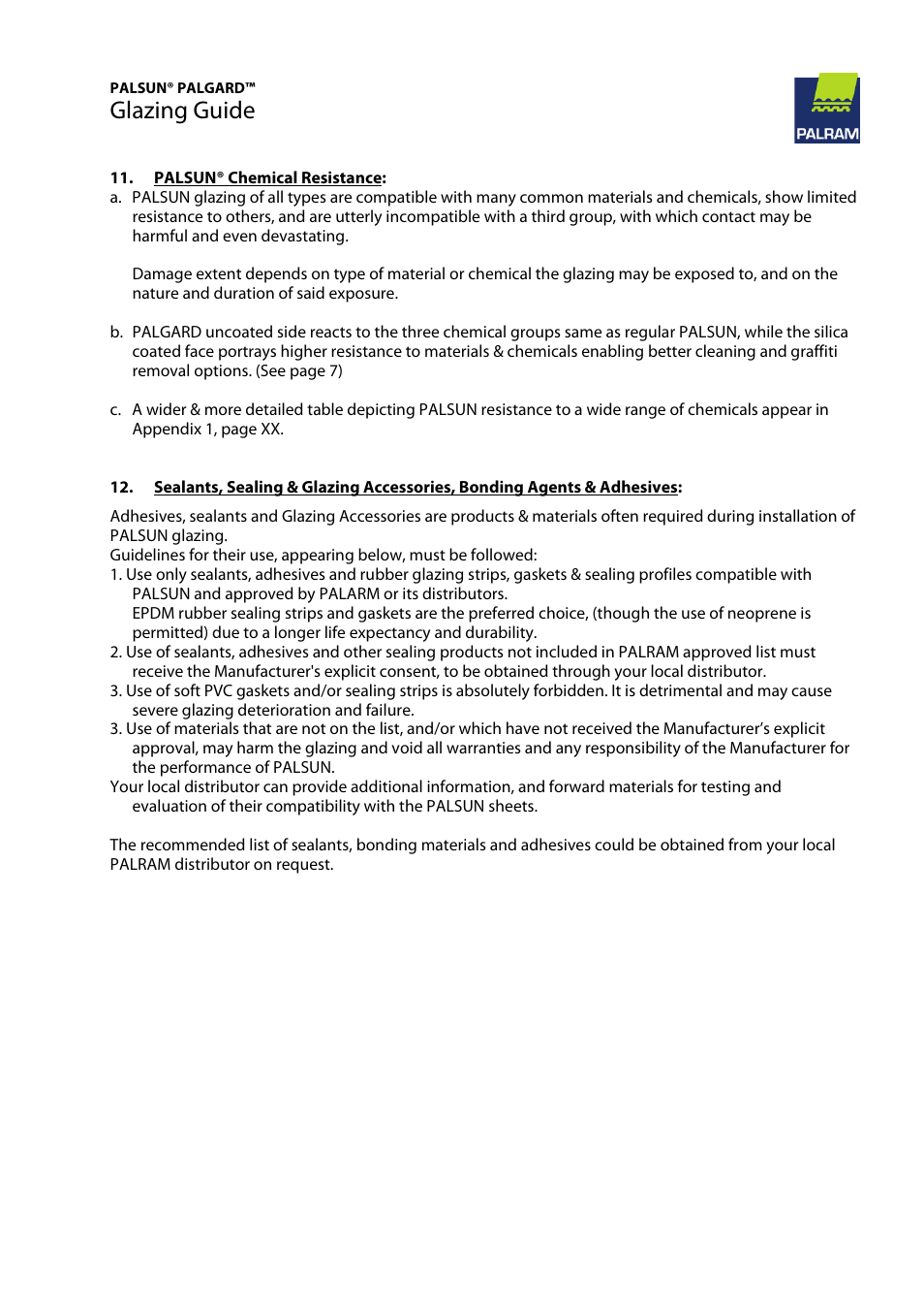 Glazing guide | Palram PALGAR User Manual | Page 13 / 37