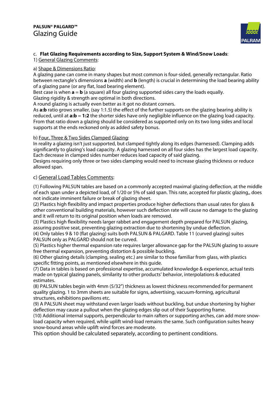 Glazing guide | Palram PALGAR User Manual | Page 17 / 37