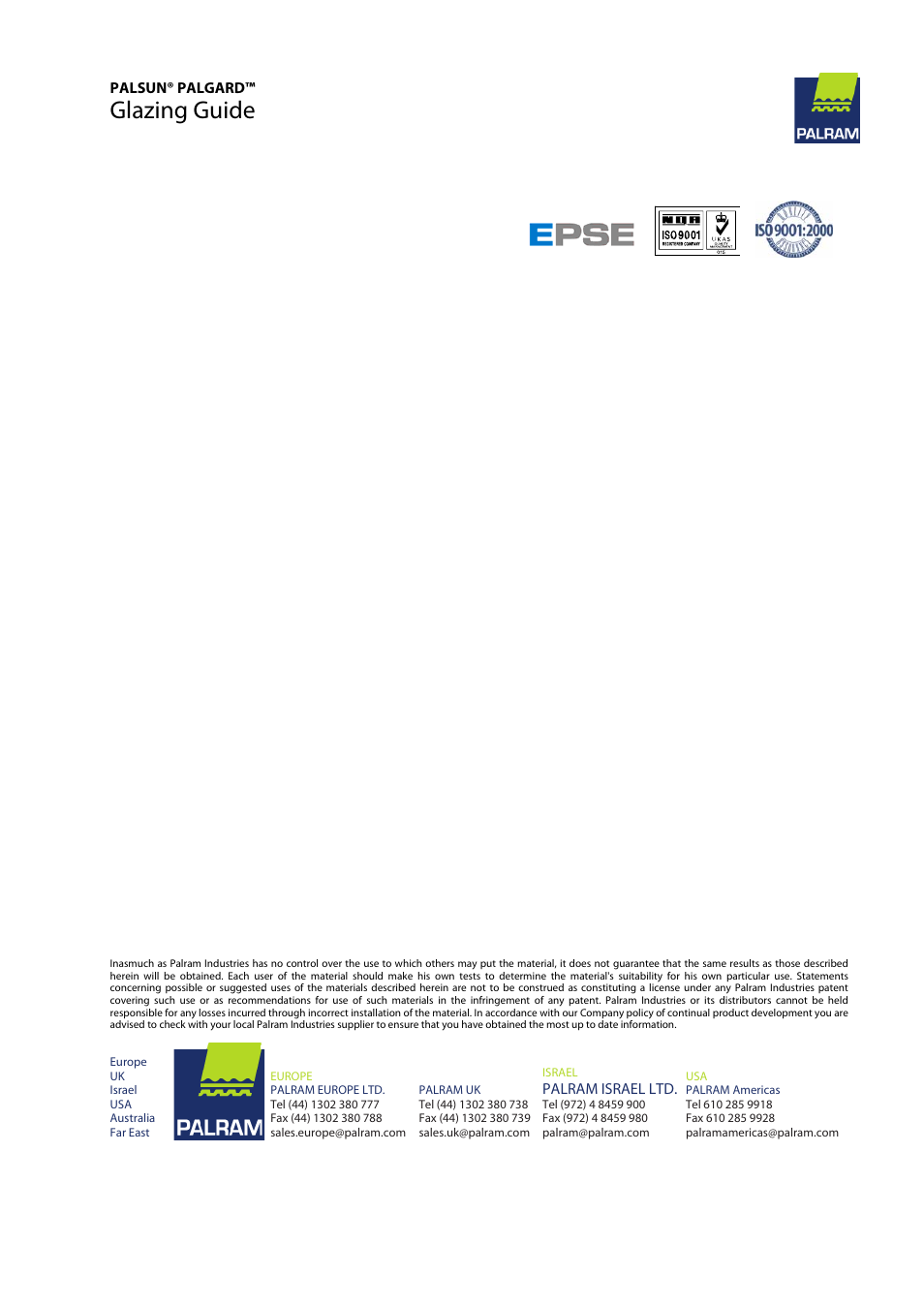 Glazing guide | Palram PALGAR User Manual | Page 37 / 37