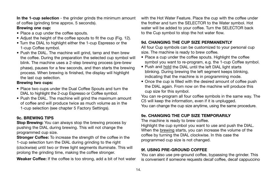 Capresso IMPRESSA C5 User Manual | Page 14 / 26