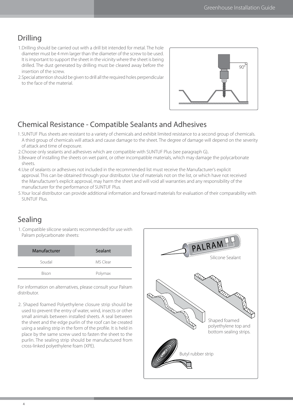 Drilling, Sealing, Greenhouse installation guide | Palram SUNTU Plus User Manual | Page 6 / 11