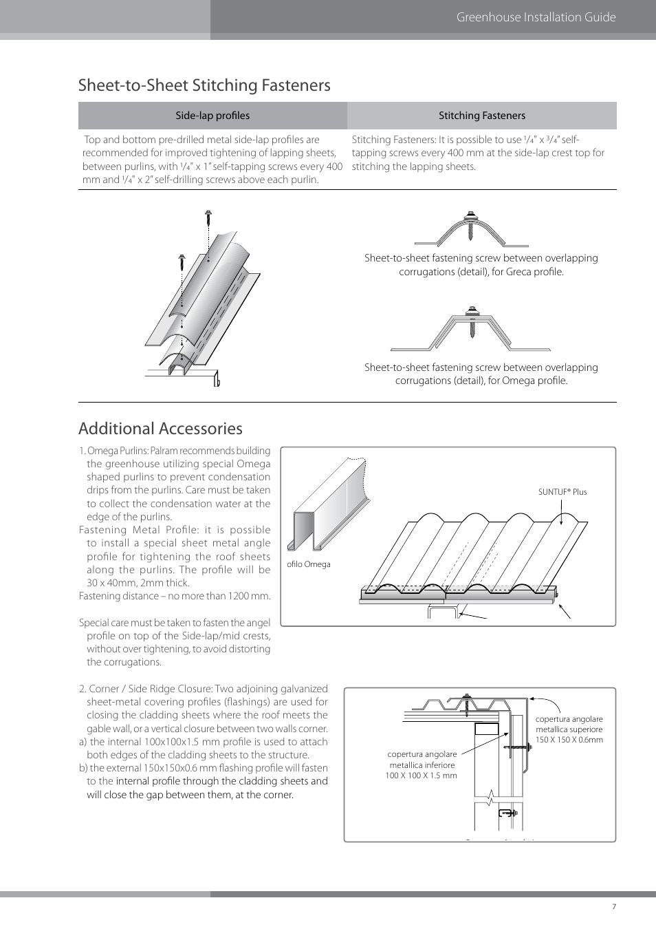 Additional accessories, Sheet-to-sheet stitching fasteners, Greenhouse installation guide | Palram SUNTU Plus User Manual | Page 9 / 11