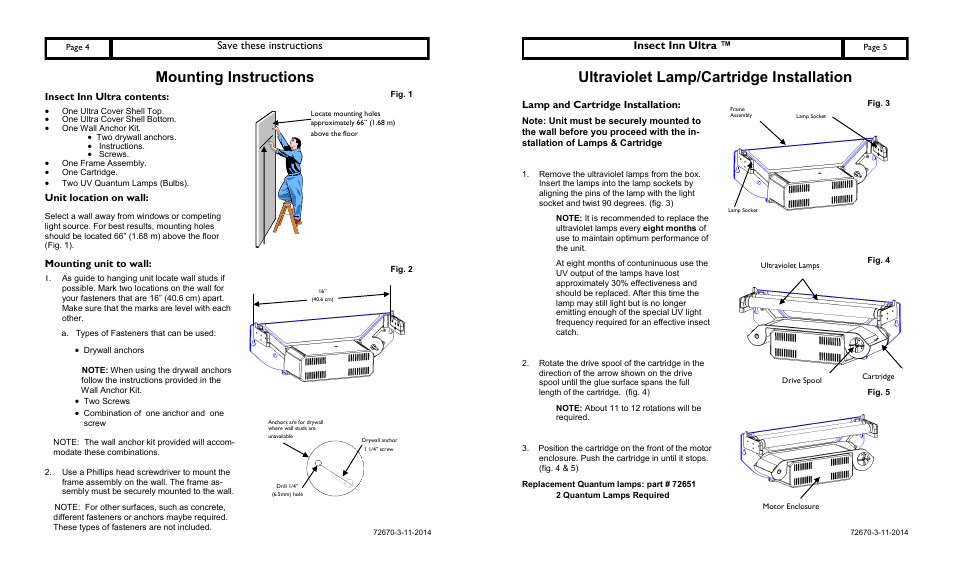 Mounting instructions, Ultraviolet lamp/cartridge installation, Save these instructions | Insect inn ultra | Paraclipse Insect Inn Ultra I User Manual | Page 4 / 4