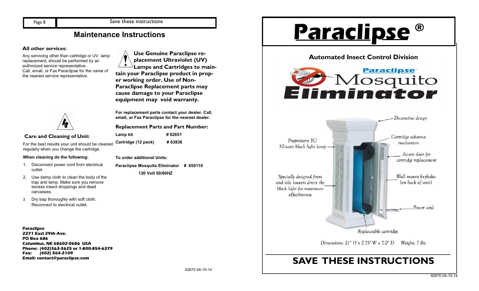 Paraclipse Mosquito Eliminato User Manual | 4 pages