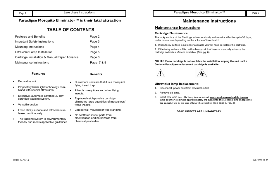 Paraclipse Mosquito Eliminato User Manual | Page 2 / 4