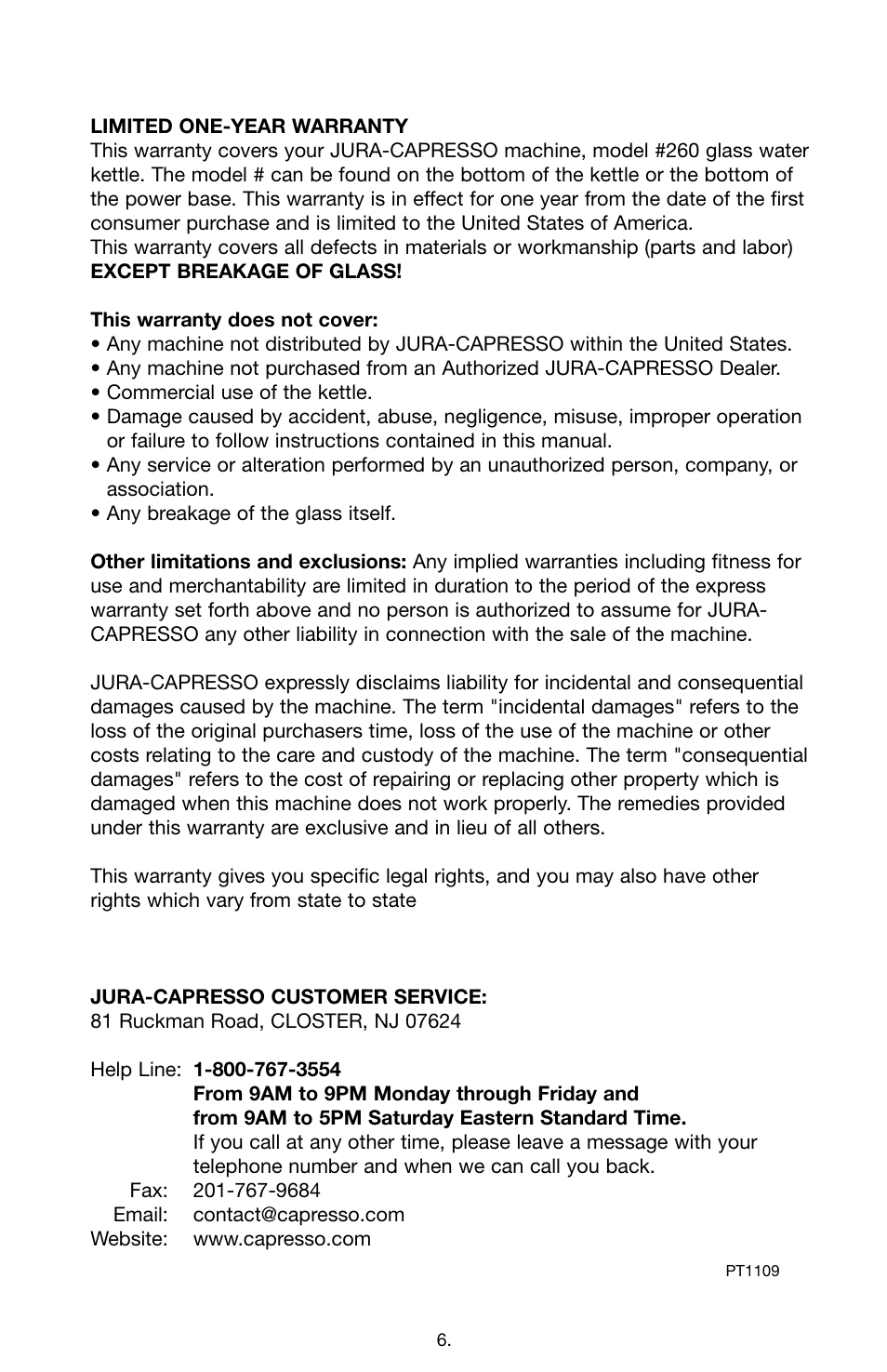 Capresso PerfecTea 260 User Manual | Page 6 / 6