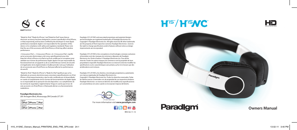 Paradigm H15NC User Manual | 40 pages
