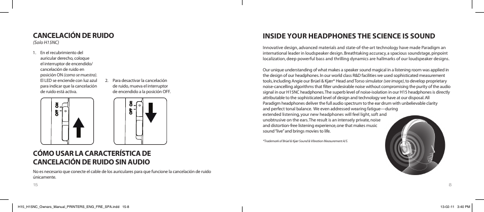 Inside your headphones the science is sound, Cancelación de ruido | Paradigm H15NC User Manual | Page 11 / 40